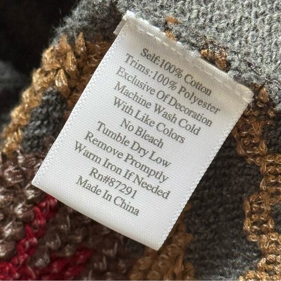 Johnny Was Grey Red Embroidered Aztec Wrap Draped Cardigan Sweater Women’s Large - Picture 9 of 9